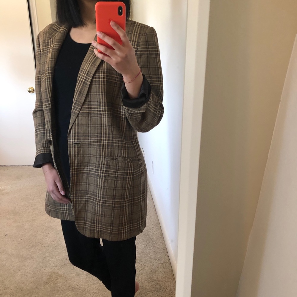 Vintage Linen Oversized Plaid Blazer - Picture 2 of 8